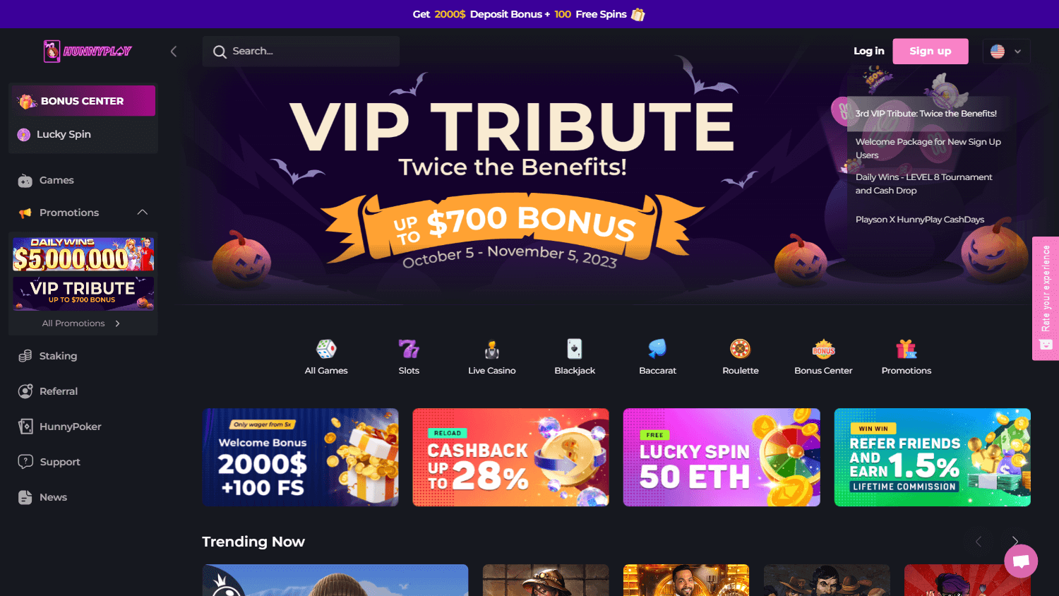 HunnyPlay Casino Desktop screenshot